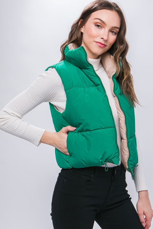 Reversible Woven Vest (Green/Beige)