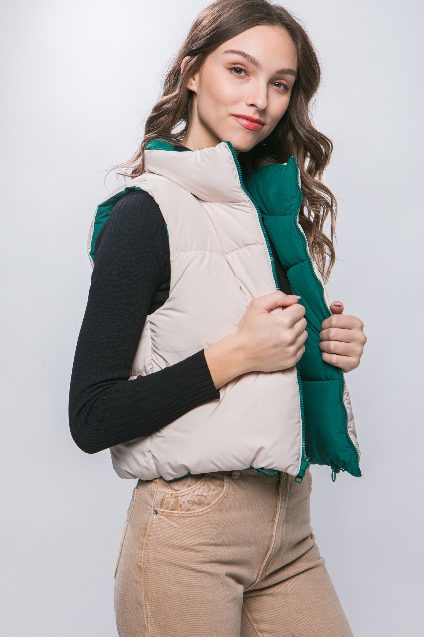 Reversible Woven Vest (Green/Beige)