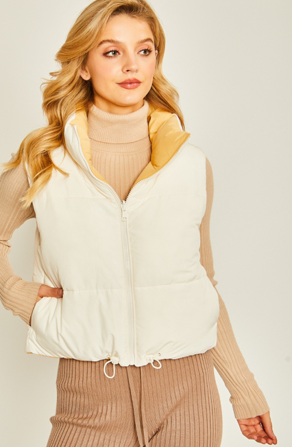 Reversible Woven Vest (Ivory/Brown)