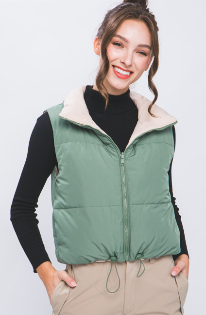 Reversible Woven Vest (Olive/Beige)