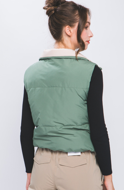 Reversible Woven Vest (Olive/Beige)