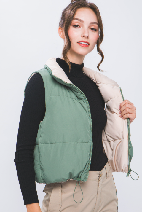 Reversible Woven Vest (Olive/Beige)