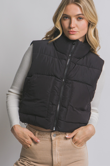 Cropped Puffer Vest W/Pockets