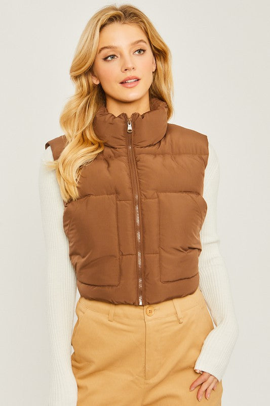Cropped Puffer Vest W/Pockets