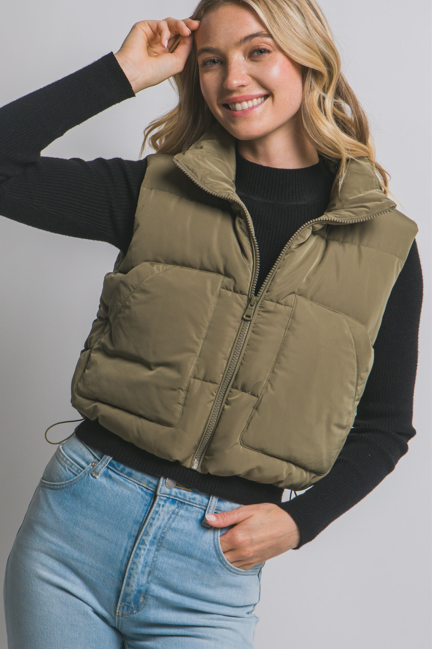 Cropped Puffer Vest W/Pockets