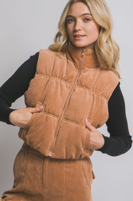 Corduroy Zip Up Puffer Vest