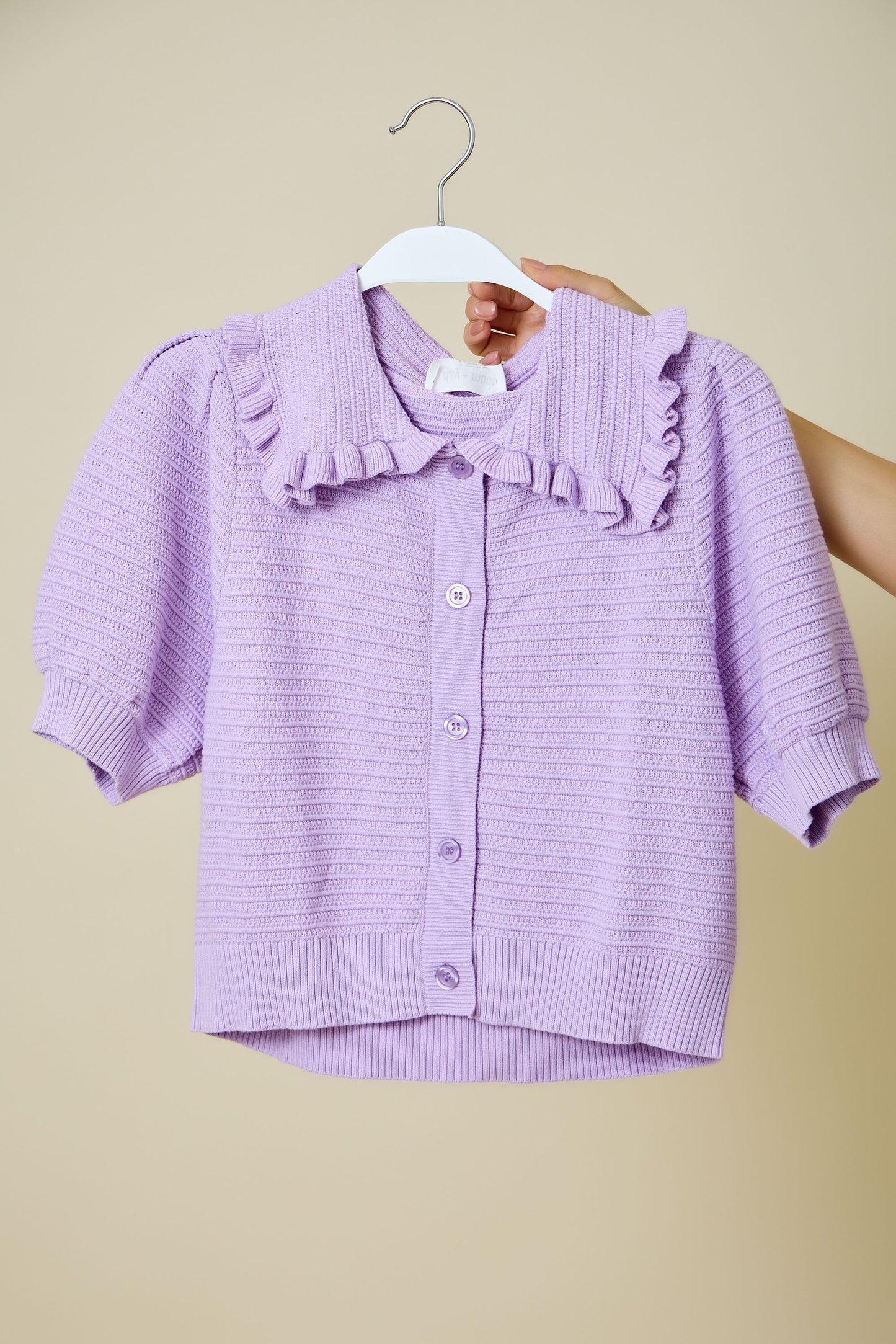 Juniors' Day + Moon Cropped Ruffled Collar Ribbed Knit Cardigan