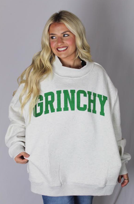 Bucketlist Reversible (GRINCHY/NAUGHTY) Mockneck Sweatshirt (Heather Grey/Green)