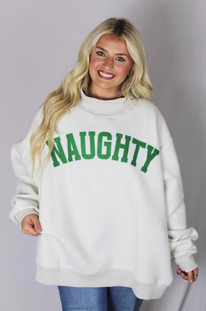 Bucketlist Reversible (GRINCHY/NAUGHTY) Mockneck Sweatshirt (Heather Grey/Green)