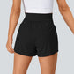 Super High Waisted Back Pocket & Side Hidden Pocket 2-in-1 Yoga Shorts (Black)