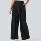 High Waisted Side Pocket Wide Leg Waffle Work Pants (Black)