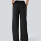 High Waisted Side Pocket Wide Leg Waffle Work Pants (Black)