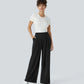 High Waisted Side Pocket Wide Leg Waffle Work Pants (Black)