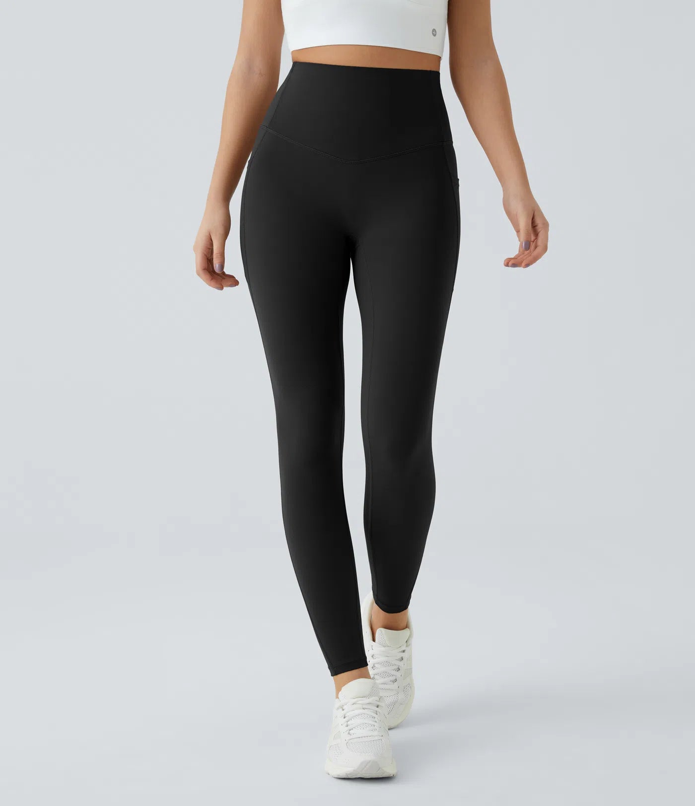 High Waisted Tummy Control Side Pocket Shaping Training UltraSculpt Leggings (Black)