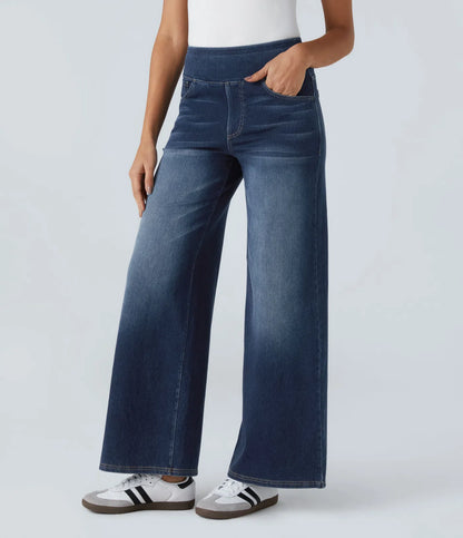 High Waisted Wide Leg Stretchy Knit Jeans