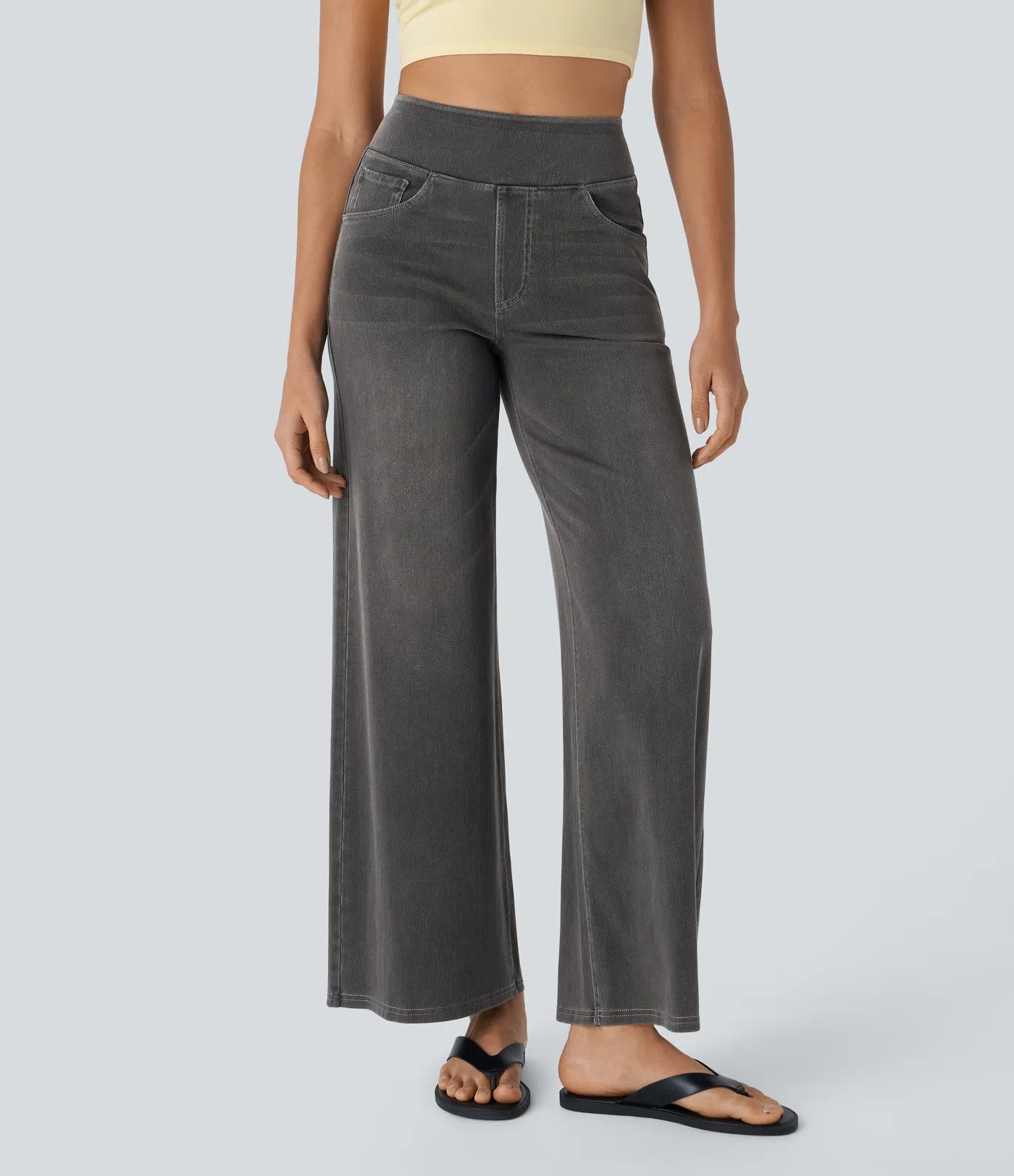 High Waisted Wide Leg Stretchy Knit Jeans