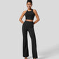 High Waisted Back Side Pocket Slight Flare Work Pants (Black)