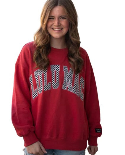 Girlie Girl Originals LULU MAC Crimson Houndstooth Stitch Sweatshirt (Crimson)