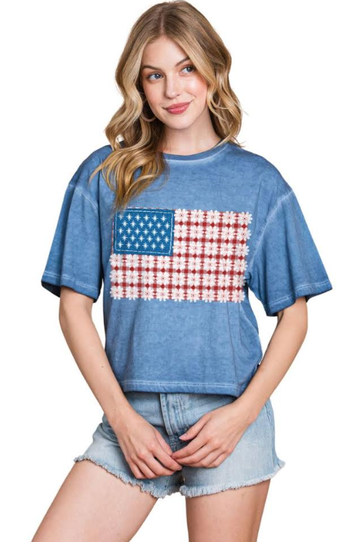 Puff Flower American Flag S/S (Blue)
