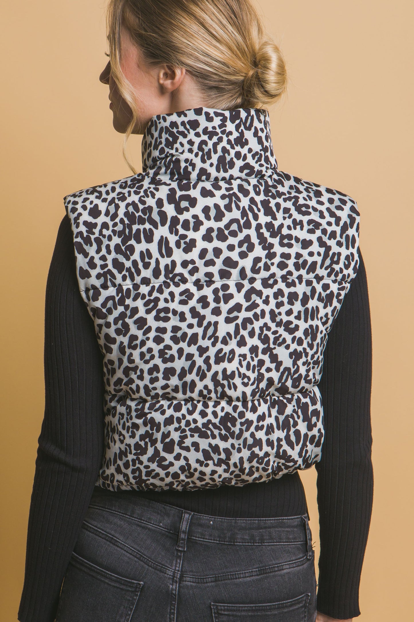 Leopard Print Zip Up Puffer Vest