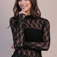 High Neck Fitted Sheer Mesh Lace Knit Top