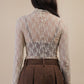 High Neck Fitted Sheer Mesh Lace Knit Top