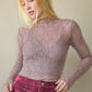 High Neck Fitted Sheer Mesh Lace Knit Top