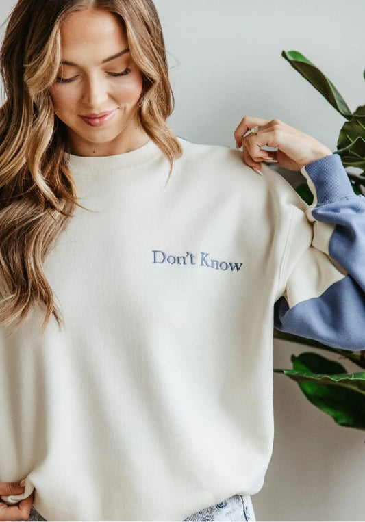 Don't Know, Don't Care Sweatshirt (Cream/Blue)