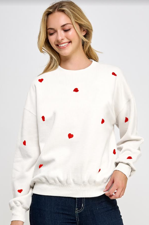 Embroidery Heart Crewneck (Ivory/Red)