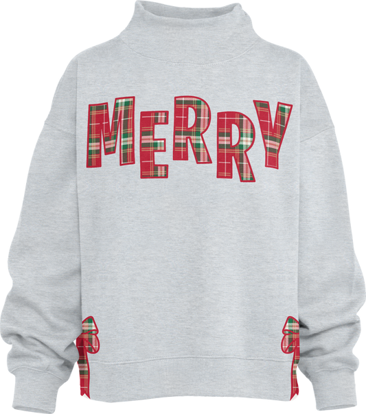 Royce Apparel MERRY W/Side Bow Applique Plaid Mockneck (Ash)