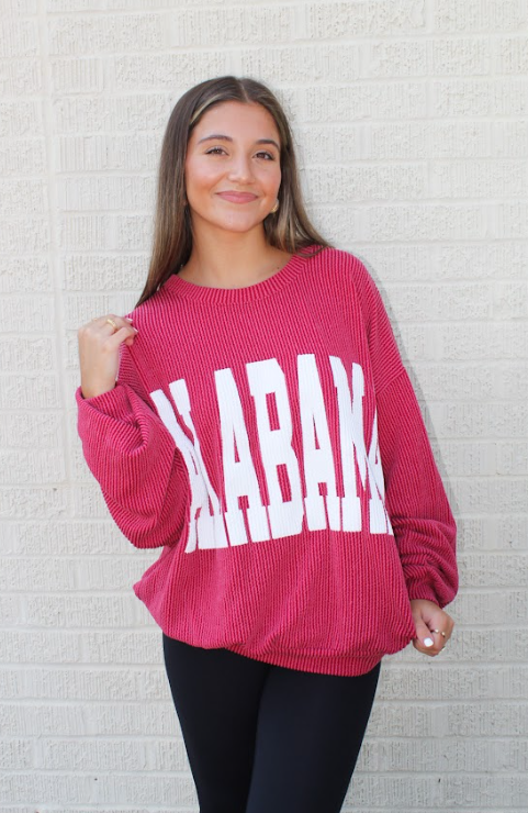 Graphic Ribbed ALABAMA Top (Crimson)