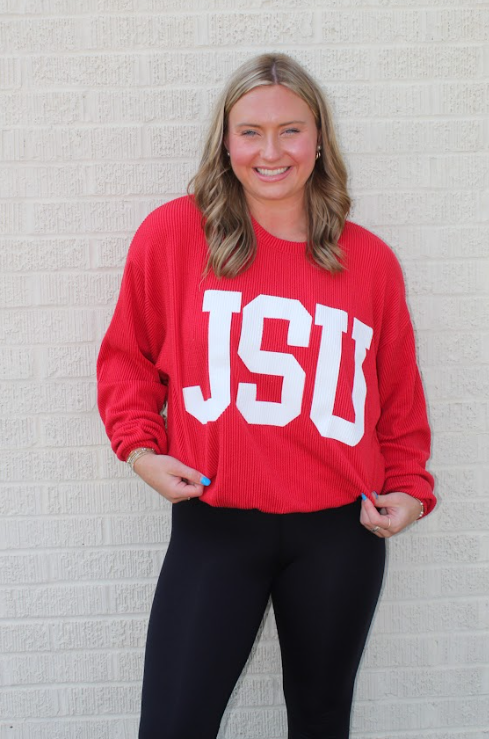 Graphic Ribbed JSU Top (Scarlet Red)