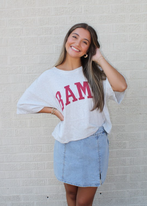 BAMA Crop Top (Heather Grey/Crimson)