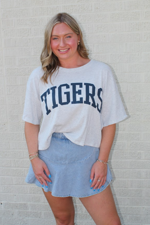 TIGERS Crop Top (Heather Grey/Navy)