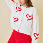 Juniors' Day +Moon Heartline Cardigan Sweater (Off White/Red)