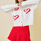 Juniors' Day +Moon Heartline Cardigan Sweater (Off White/Red)