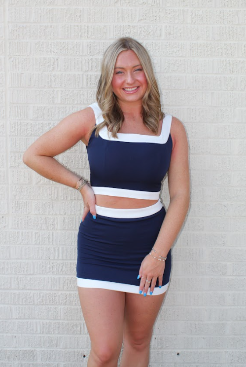 Two-Tone Crop Set (Top) Navy/White