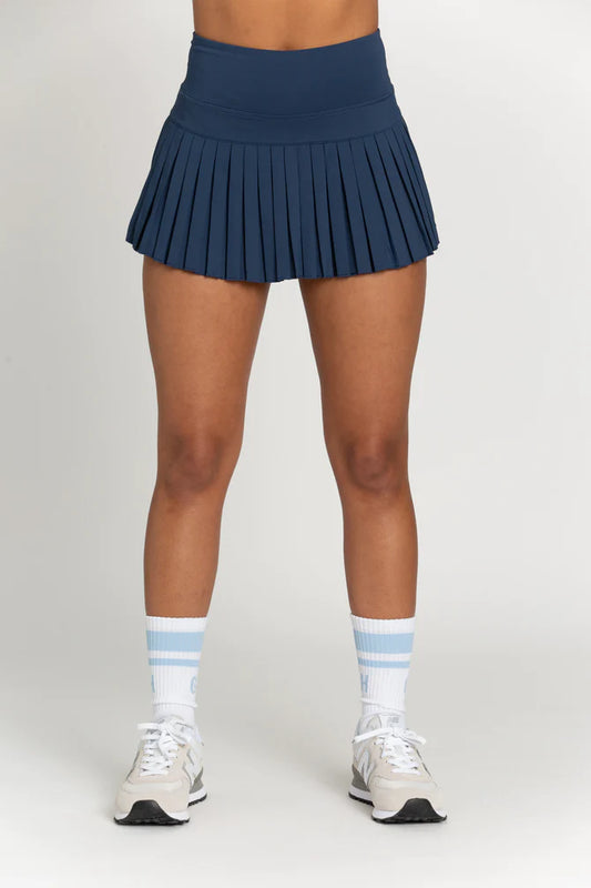 GOLD HINGE Pleated Tennis Skirt (Stone Navy)