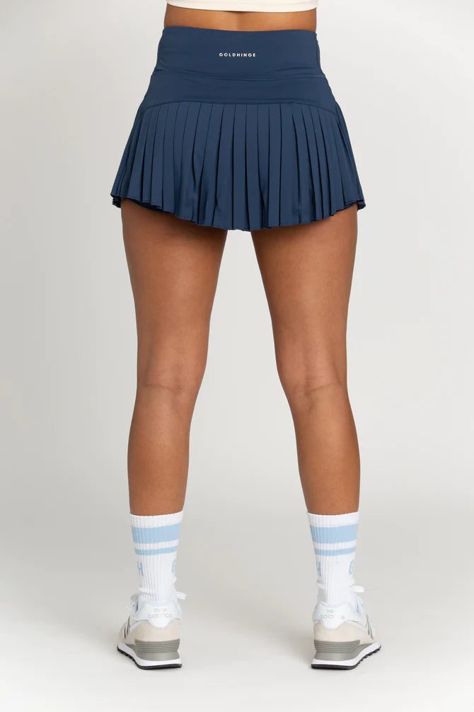 GOLD HINGE Pleated Tennis Skirt (Stone Navy)