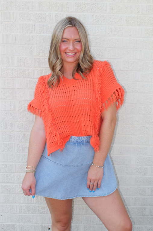 Fray V-neck Knit Top (Orange)