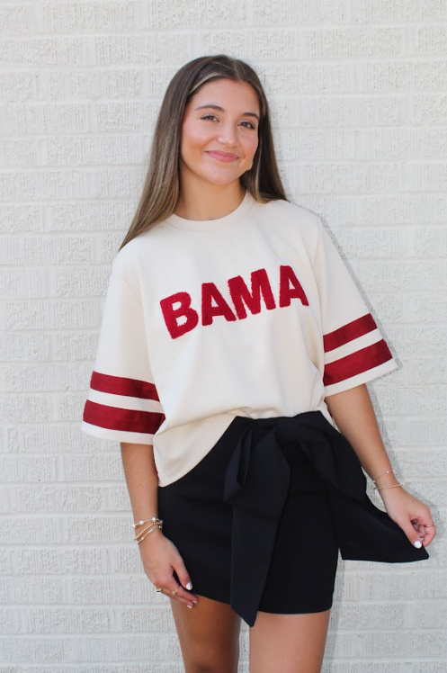 Game Day BAMA Cropped Top (Ecru/Crimson)