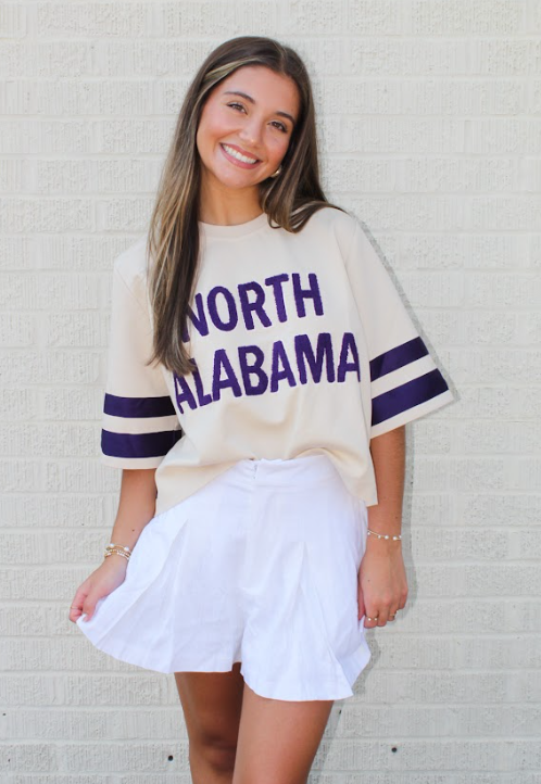 Game Day NORTH ALABAMA Cropped Top (Ecru/Vivid Purple)