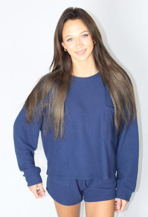 Crop L/S W/Pocket Knit Top (Set)