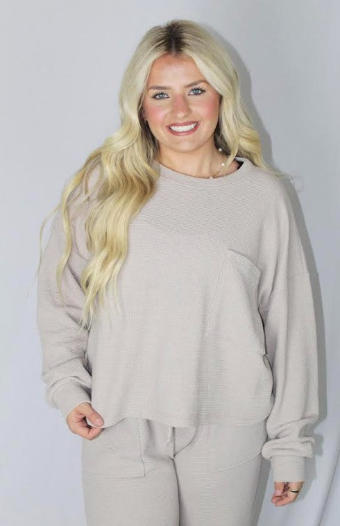 Crop L/S W/Pocket Knit Top (Set)