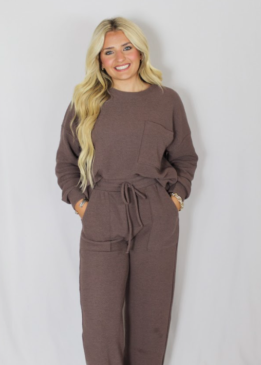 Crop L/S W/Pocket Knit Top (Set)