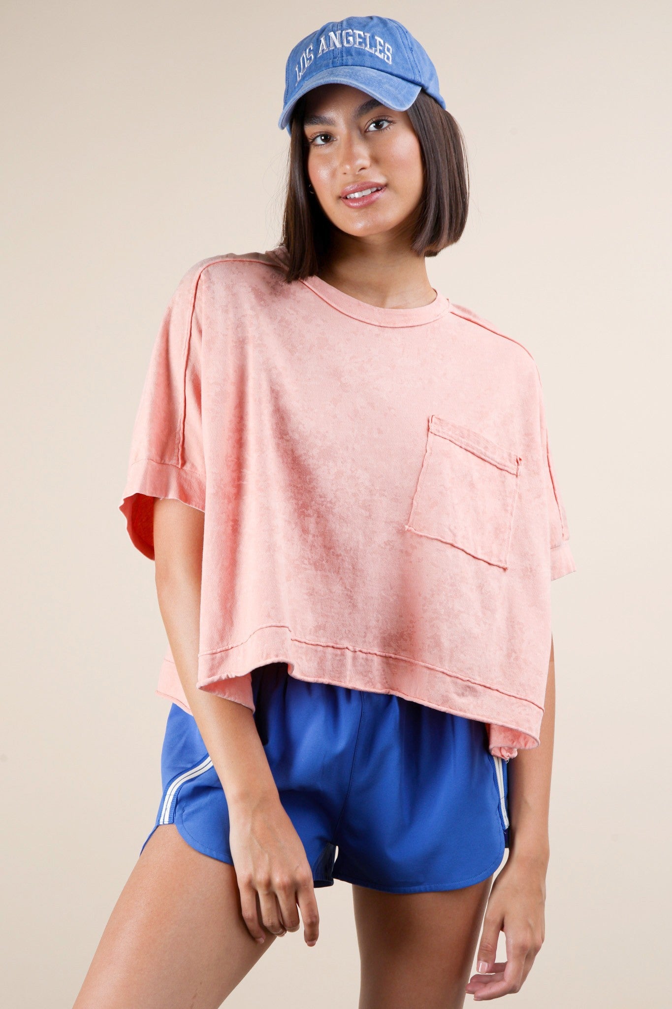 Oversized Crop Knit S/S Pocket Tee