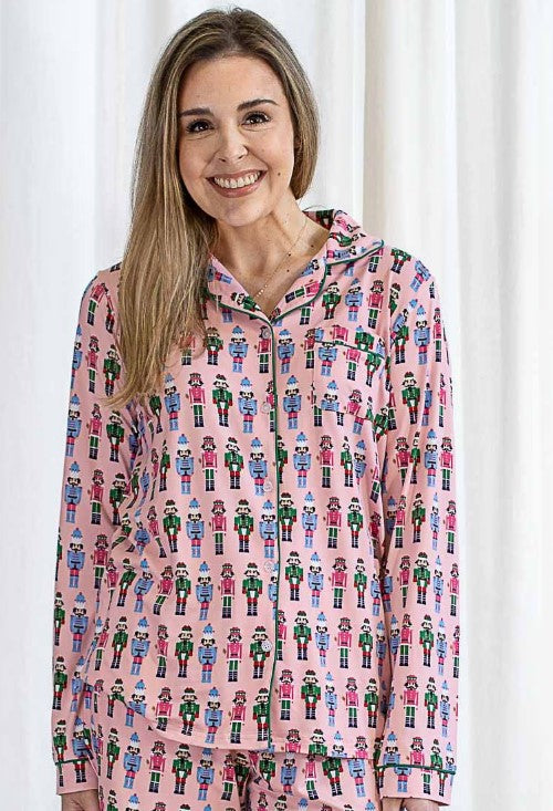 Nutcracker March Button Up Sleep Shirt (Pink/Multi)