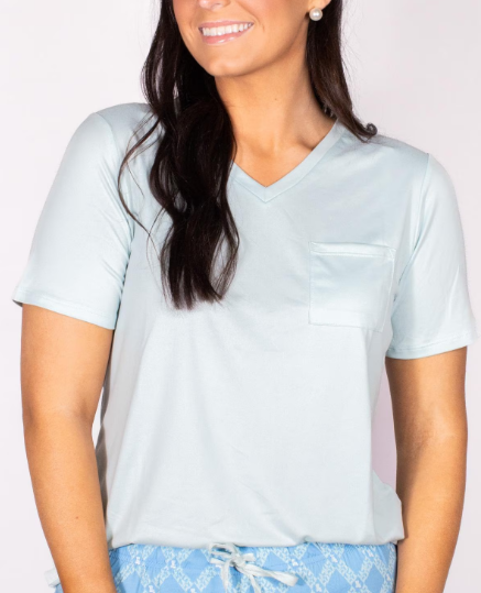 The Royal Standard Highlands V-Neck Pocket Tee (Sky Blue)