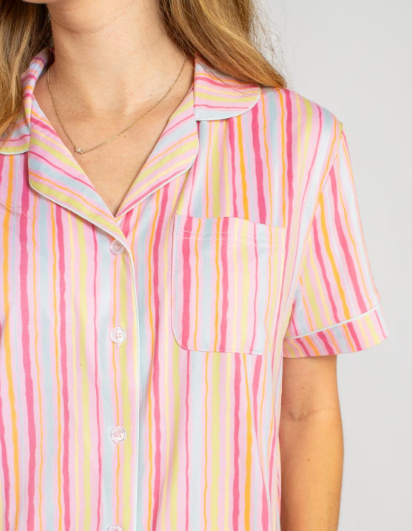 The Royal Standard Addie Stripe S/S Button Up Sleep Shirt