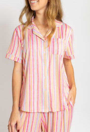 The Royal Standard Addie Stripe S/S Button Up Sleep Shirt